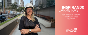 Brenda de Alencar em obra de grande porte, representando o topo da engenharia civil com sua trajetória de sucesso após especializações no IPOG.