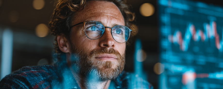 Profissional analisando dados com uso de IA na contabilidade em ambiente digital
