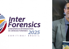 aluna Maria Aparecida, ao lado do professor Erick Simões, durante o congresso Interforensics.