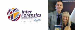 aluna Maria Aparecida, ao lado do professor Erick Simões, durante o congresso Interforensics.